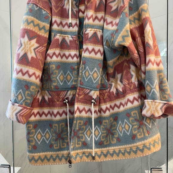 VTG G4000 Pink Tribal Aztec Print Fleece Zip Up Hoodie Size Large - Picture 3 of 8